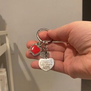Red Apple Charm Keychain with Heart Tags